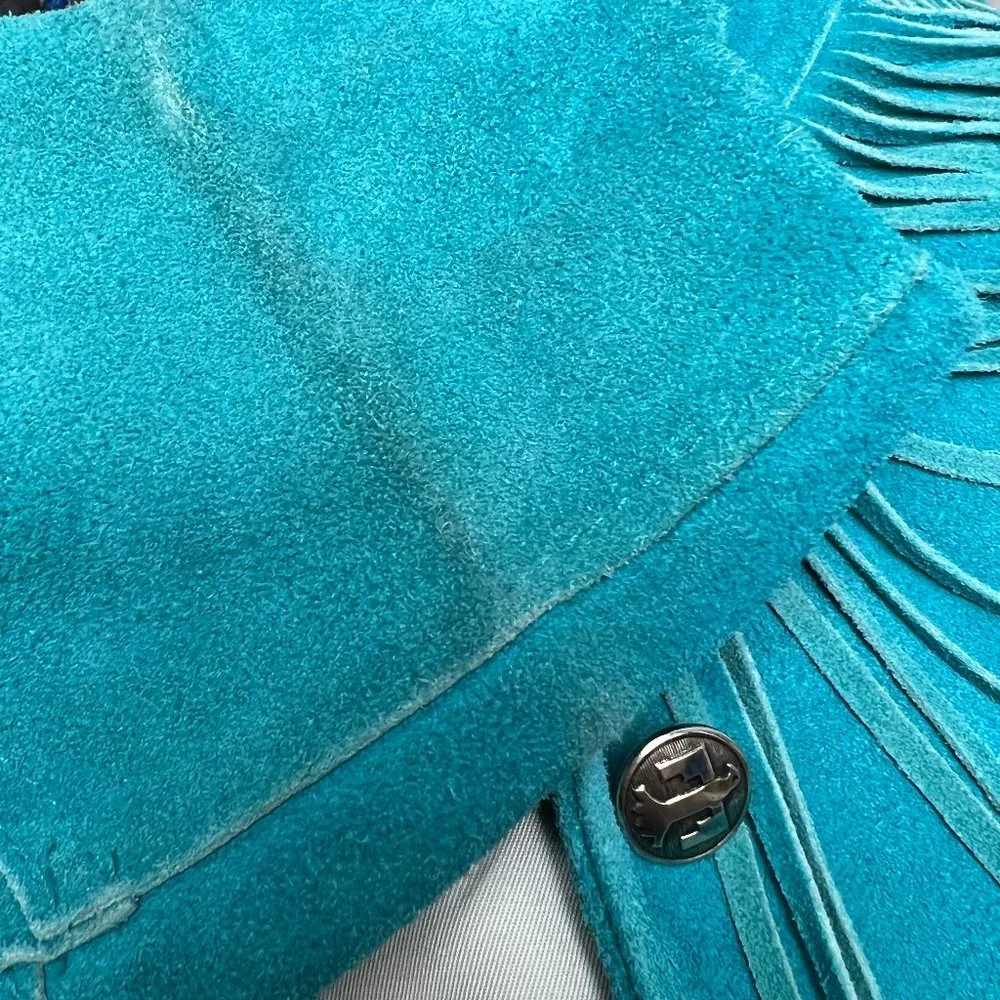 Vintage Suede Leather Fringe Jacket Western Boho Coat Blazer Festival Bohemian - Picture 8 of 9
